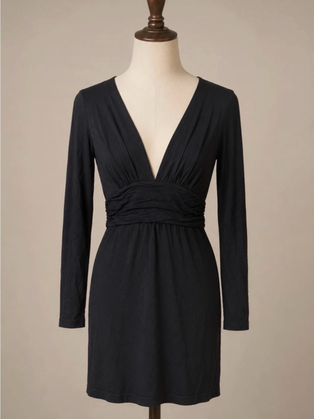 Fashion Nova Black Long Sleeve V-Neck Ruched Waist Dress